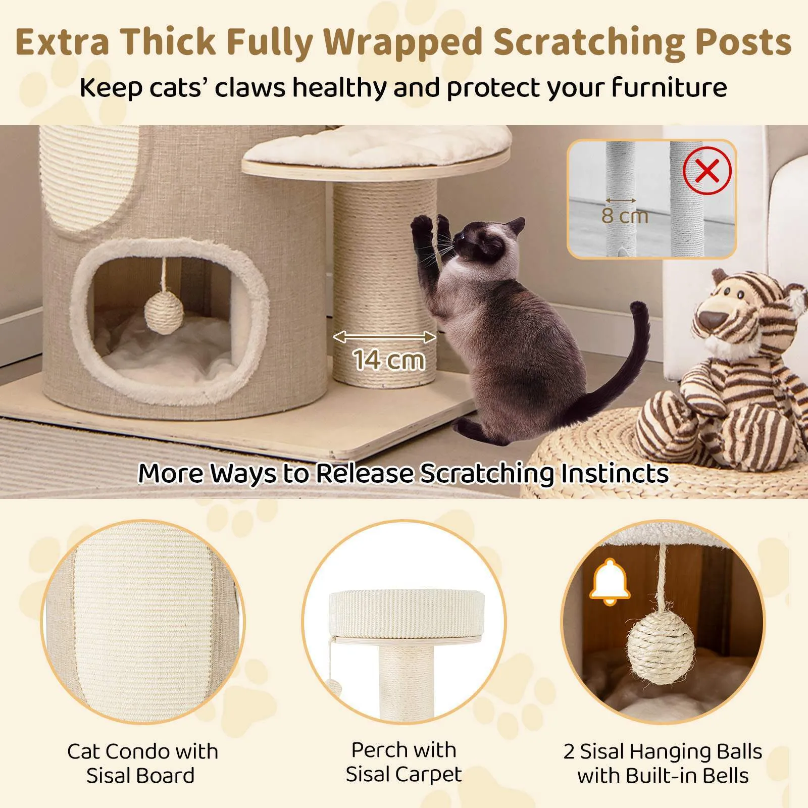 155CM Multi-level Cat Tree Tower Scratching Posts Condo House Bed Toys Furniture