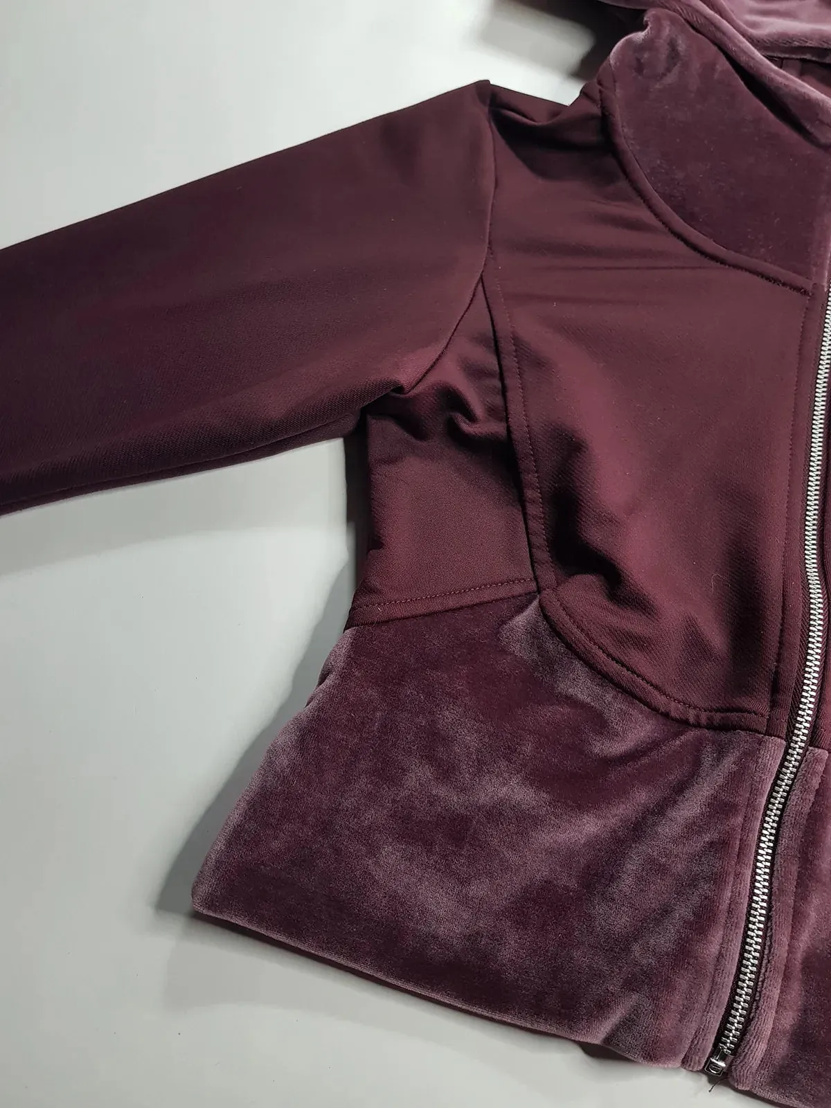 2000s Authentic Nike Velour Sexy Pilates Princess Vintage Hooded Purple Cropped Zip Jacket with Embroidery & Rhinestones