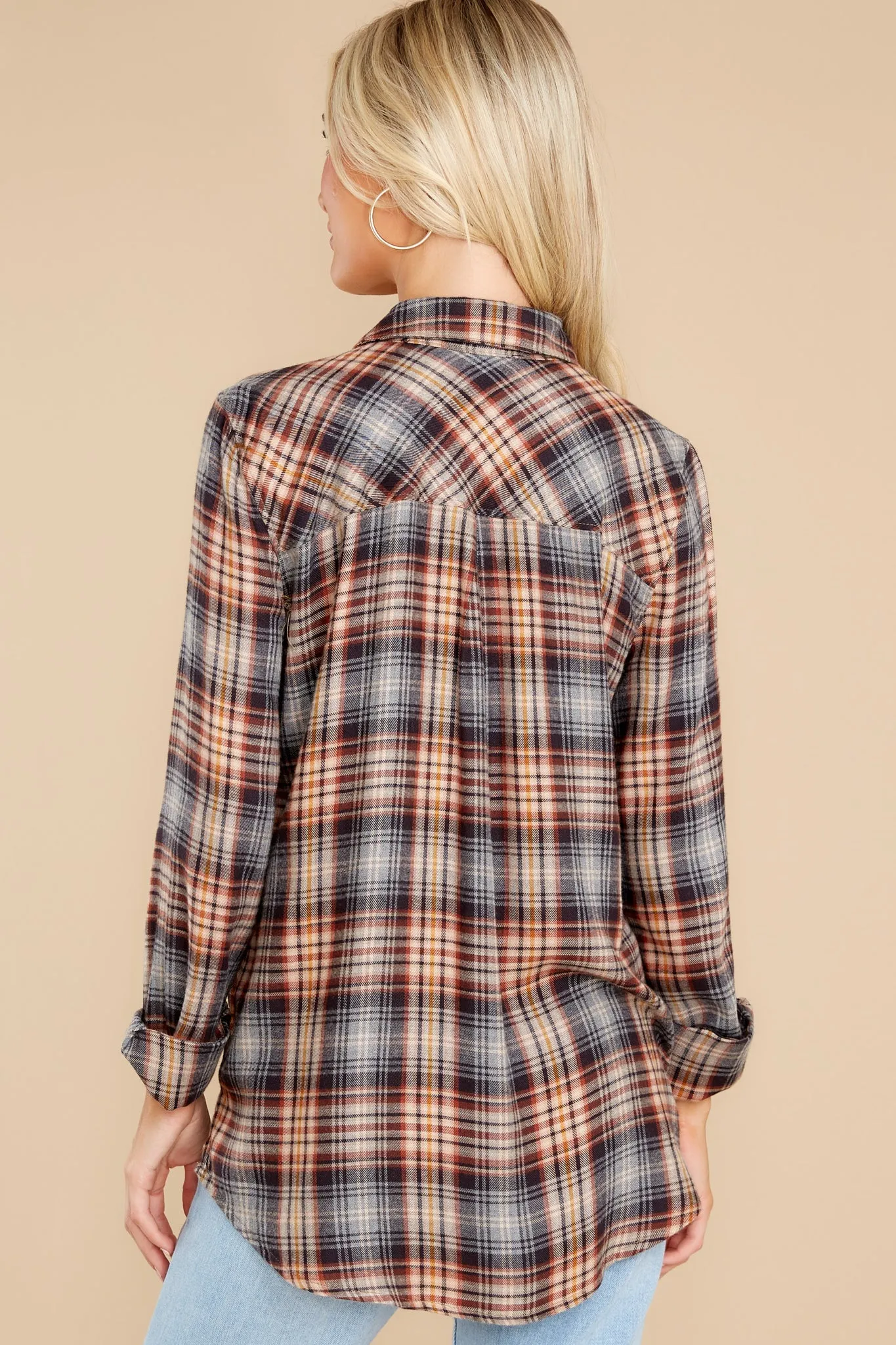 A Little Chilly Brown Multi Plaid Top