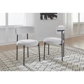 Aere Boucle Upholstered Metal Leg Dining Chair in Ivory and Black