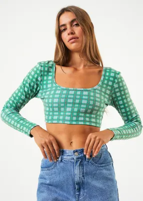 AFENDS Womens Tully - Ribbed Check Long Sleeve Top - Forest Check