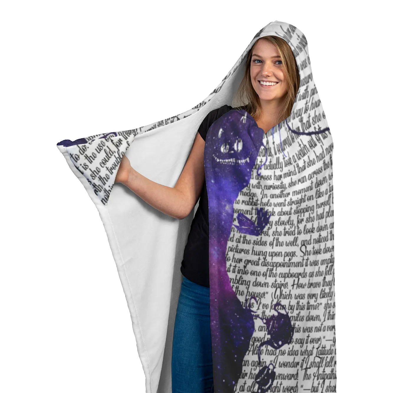 Alice's Adventures In Wonderland Book Page Hooded Blanket