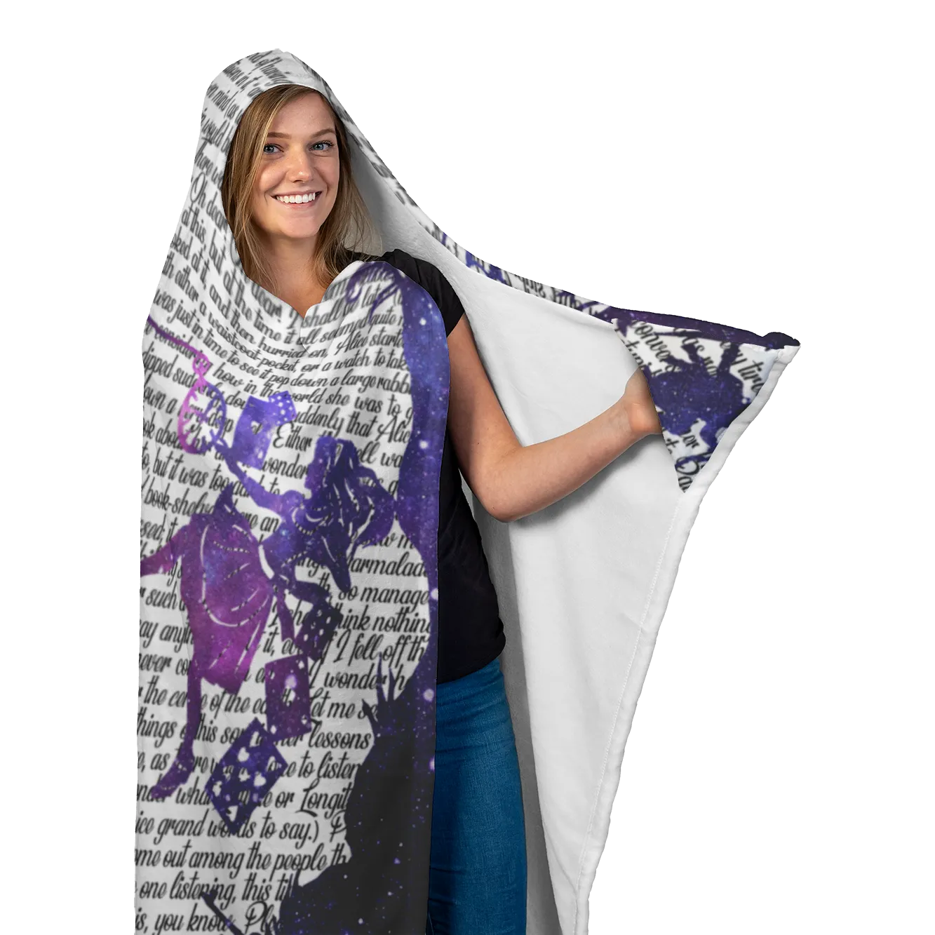 Alice's Adventures In Wonderland Book Page Hooded Blanket