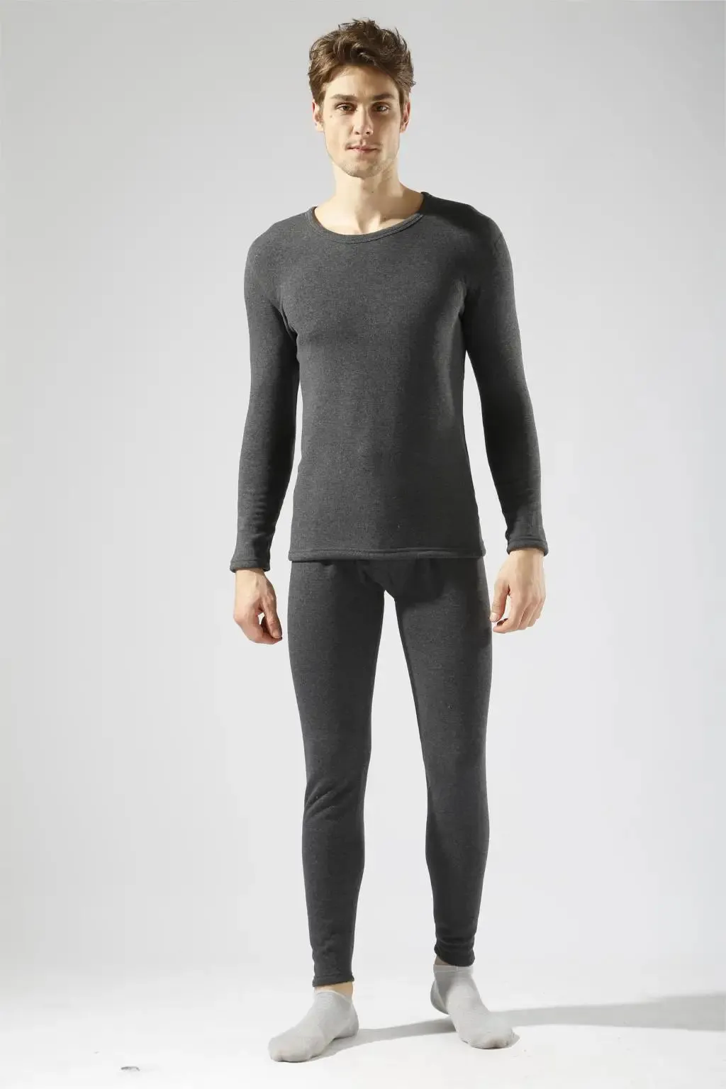 Alr™ Men's Thermal Underwear Set - Fleece-Lined Cotton Long Johns, Dark Gray