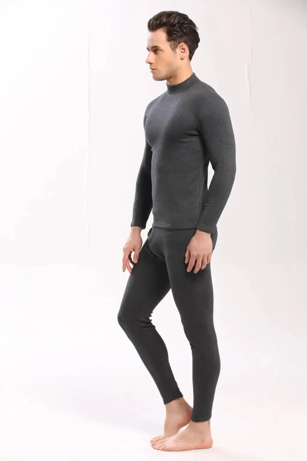 Alr™ Men's Thermal Underwear Set - Fleece-Lined Cotton Long Johns, Dark Gray