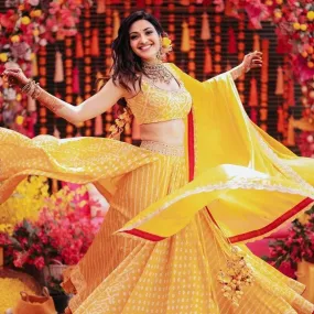 Amazing Yellow Lehenga Choli in Art Silk For Haldi Look