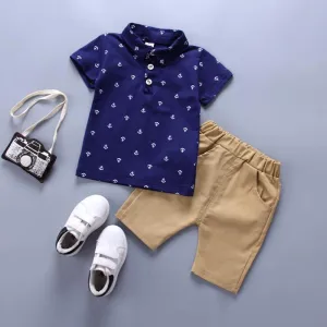 Anchor Print Short Sleeve Shirt and Khaki Shorts