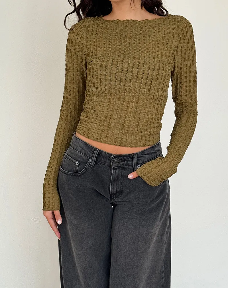 Angela Long Sleeve Top in Crinkle Olive