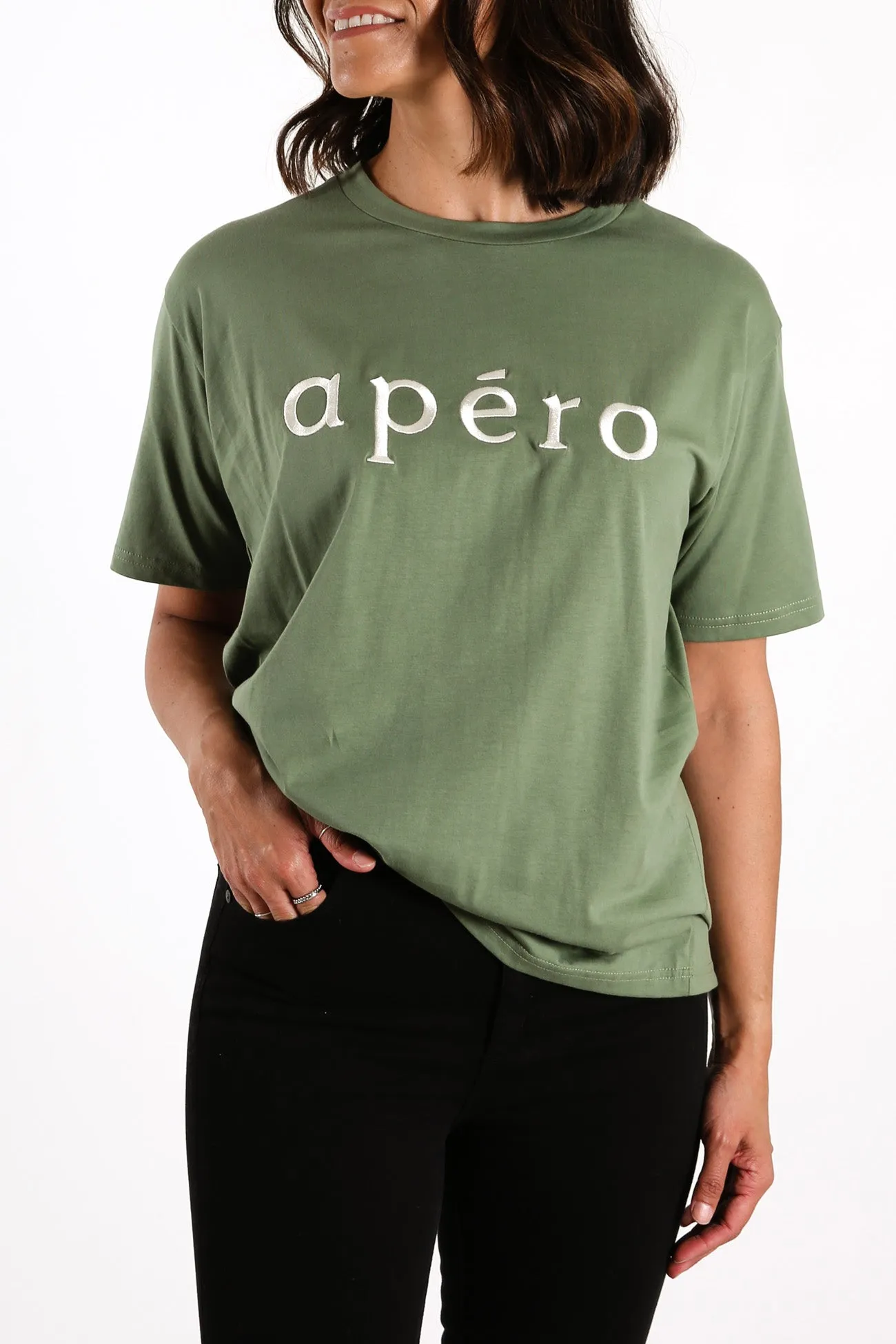 Apero Embroidered Tee Forest Green Cream