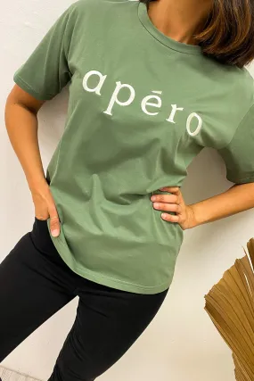 Apero Embroidered Tee Forest Green Cream