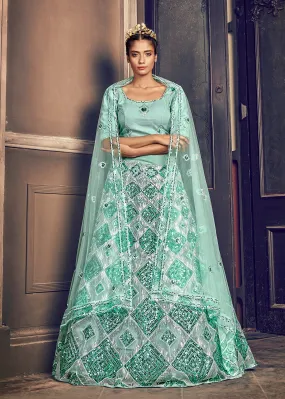 Appealing Turquoise Blue Georgette Embroidered Ghagra Choli With Dupatta