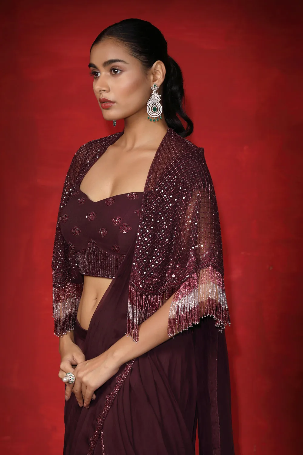 Arcane Drape Saree With Embroidered Cape