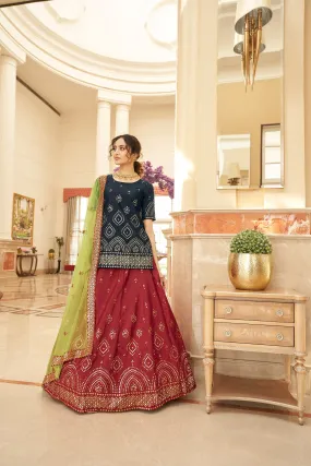 Attractive Red Gota Work Chinon Festival Wear Lehenga Choli Indian Pakistani Bridesmaids Dress Reception Lehenga Long Top Lancha