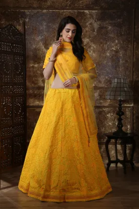 Awesome Yellow Silk Thread and Sequence Embroidered Lehenga Choli