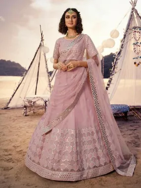 Baby Pink Embroidered Organza Lehenga