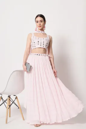 Baby Pink Georgette Crush Pattern On Lehenga Choli