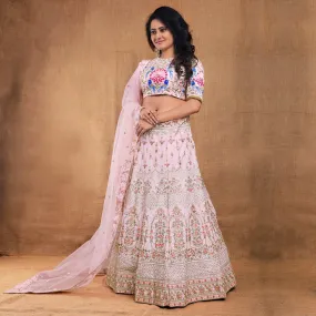 Baby-Pink Party Wear Sequins Embroidered Silk Lehenga Choli