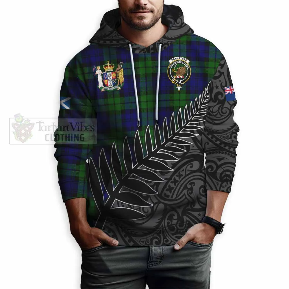 Bannatyne Crest Tartan Hoodie with New Zealand Silver Fern Half Style