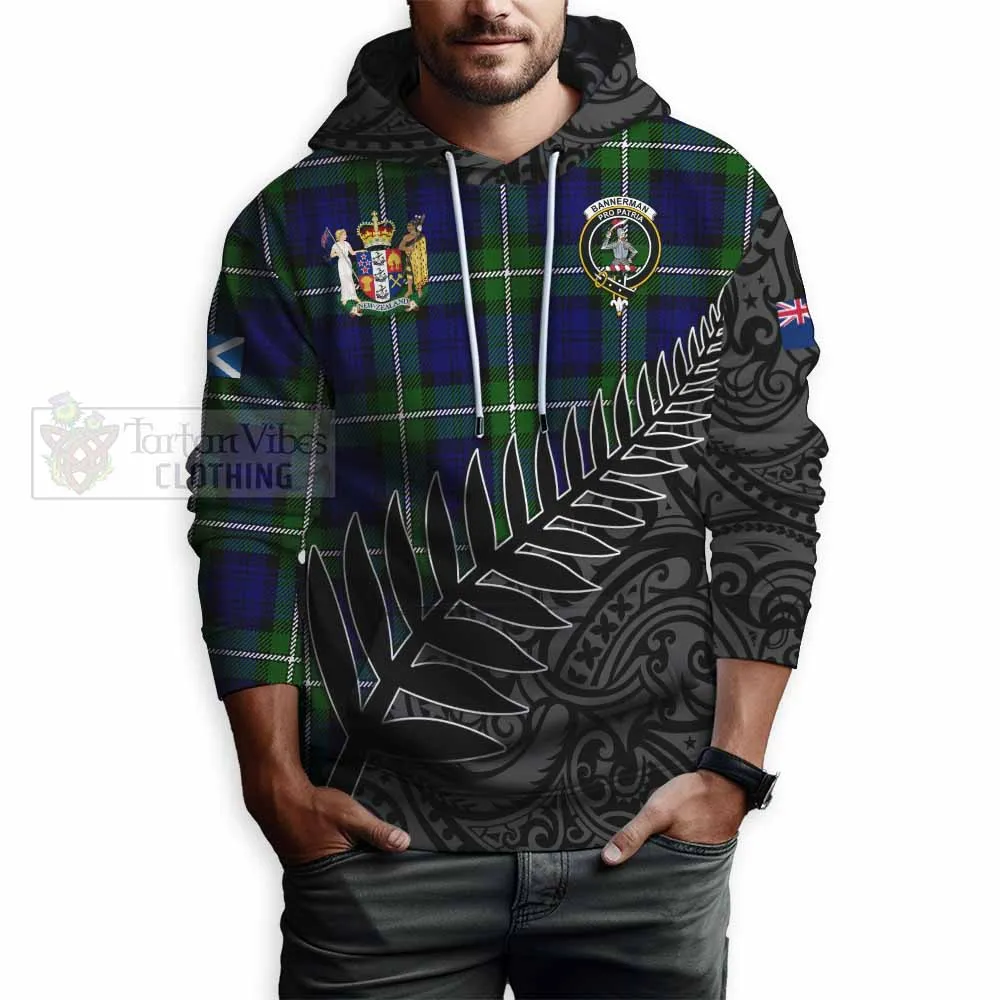 Bannerman Crest Tartan Hoodie with New Zealand Silver Fern Half Style