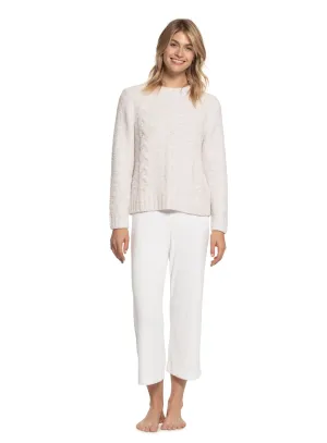 Barefoot Dreams - Cozychic Heathered Cable Pullover in HE-Stone/White