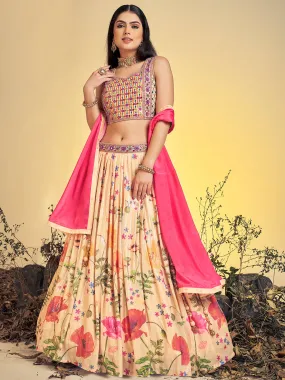 Beautiful Beige Art Silk Sequins Work Stitched Lehenga Choli Set