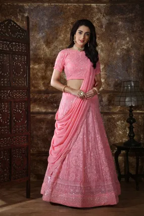 Beautiful Dusty Pink Georgette Thread and Sequence Embroidered Lehenga Choli