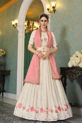 Beautiful Pearl White Thread With Sequins Embroidered Work Lehenga Choli