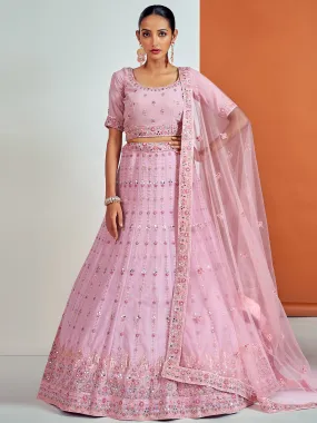 Beautiful Pink Georgette Semi Stitched Lehenga With Unstitched Blouse