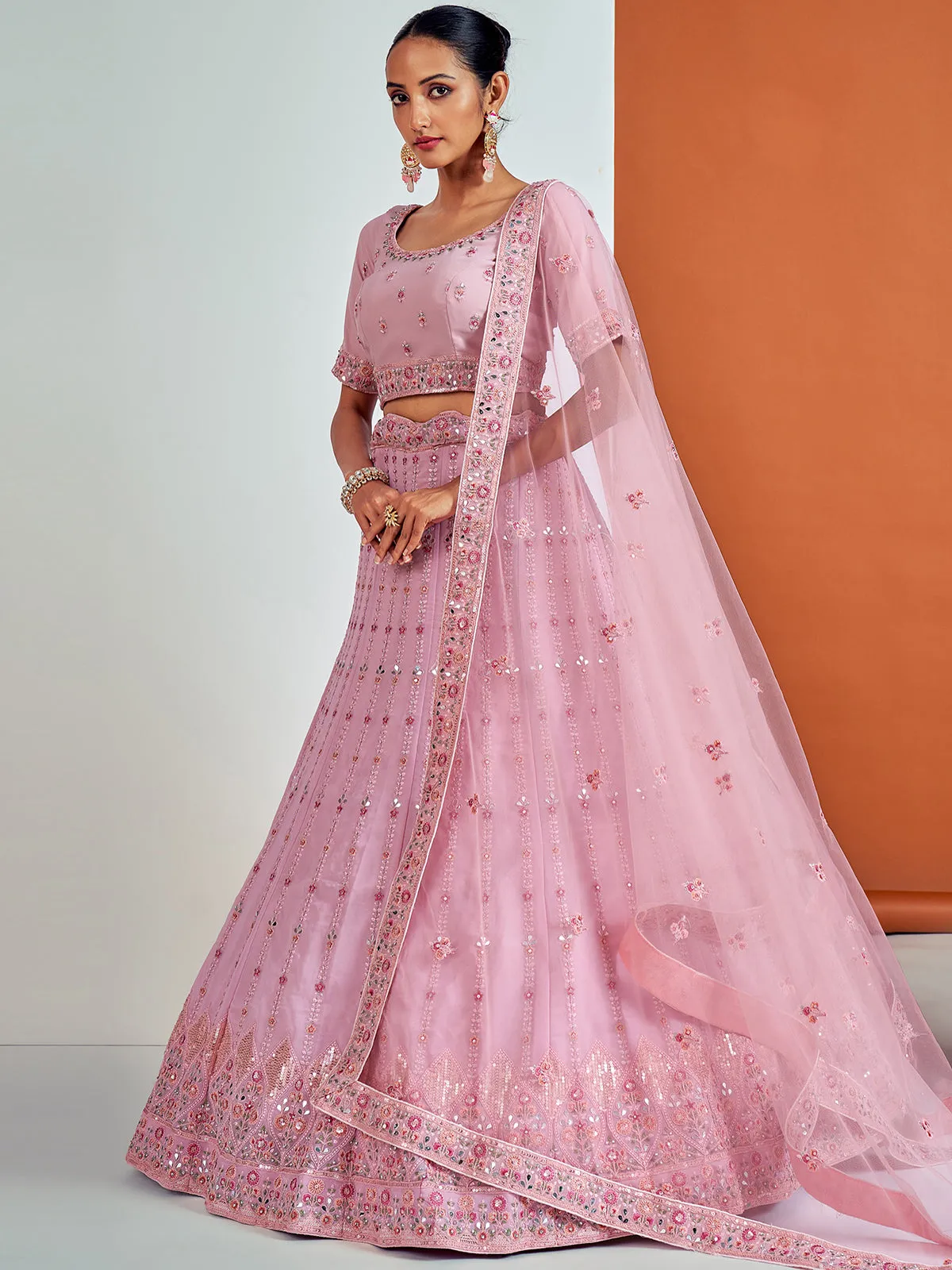 Beautiful Pink Georgette Semi Stitched Lehenga With Unstitched Blouse