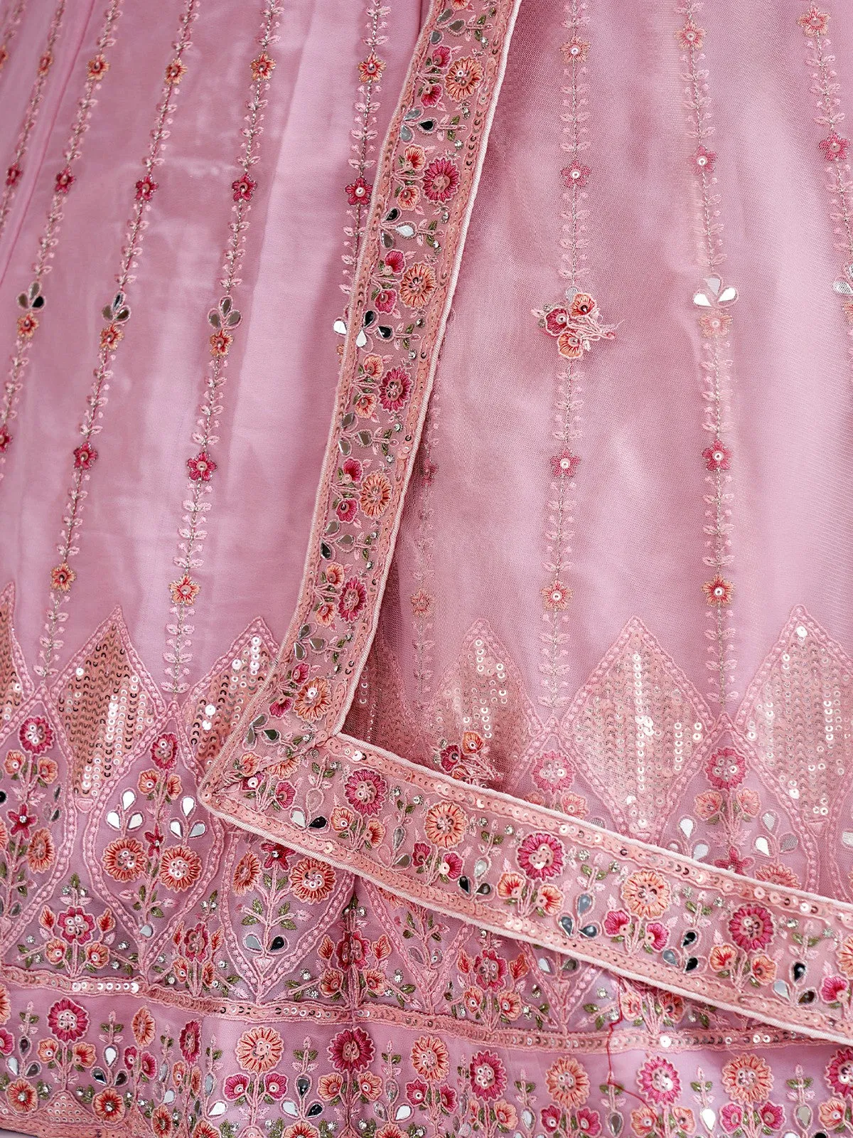 Beautiful Pink Georgette Semi Stitched Lehenga With Unstitched Blouse