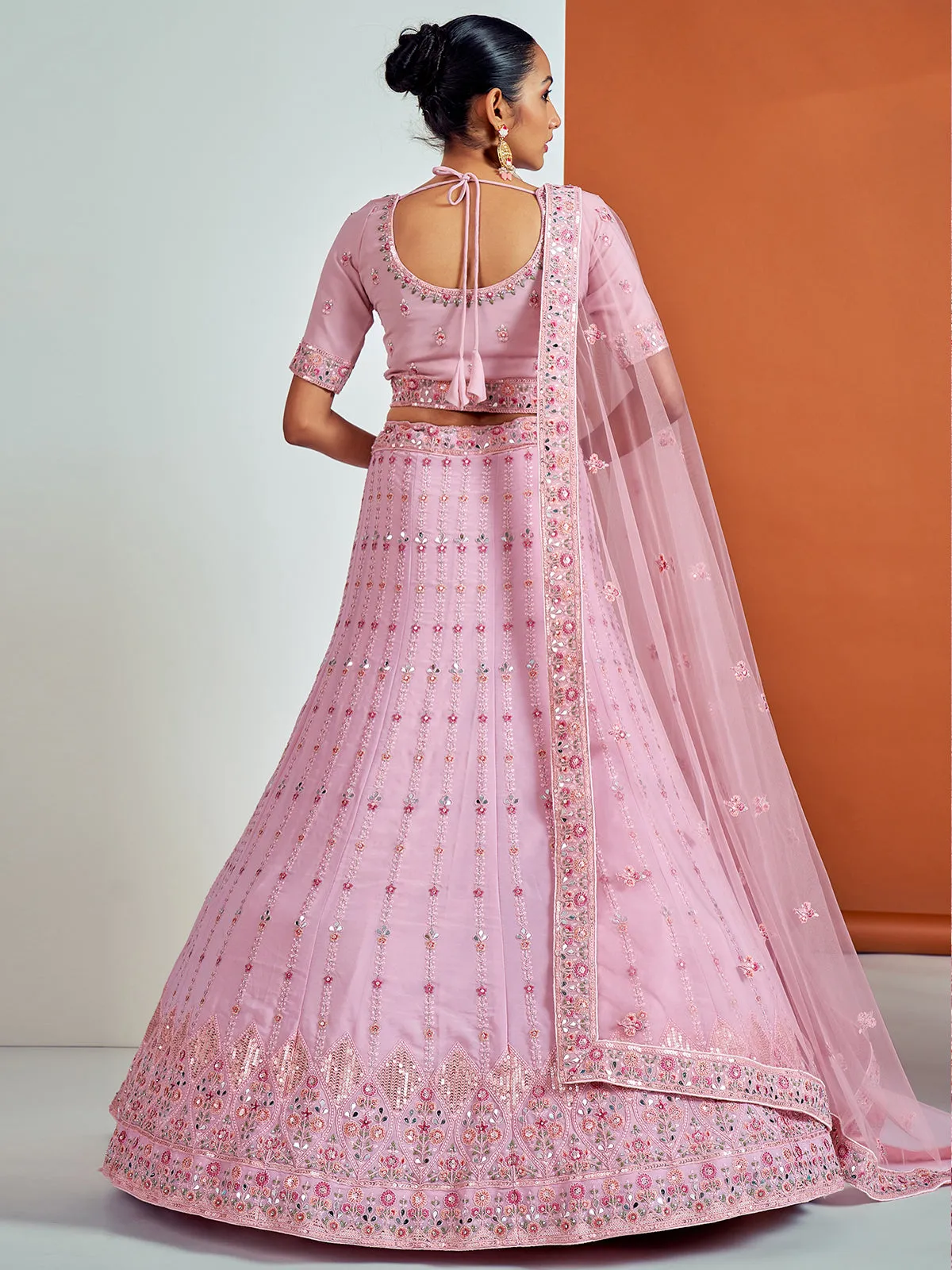 Beautiful Pink Georgette Semi Stitched Lehenga With Unstitched Blouse