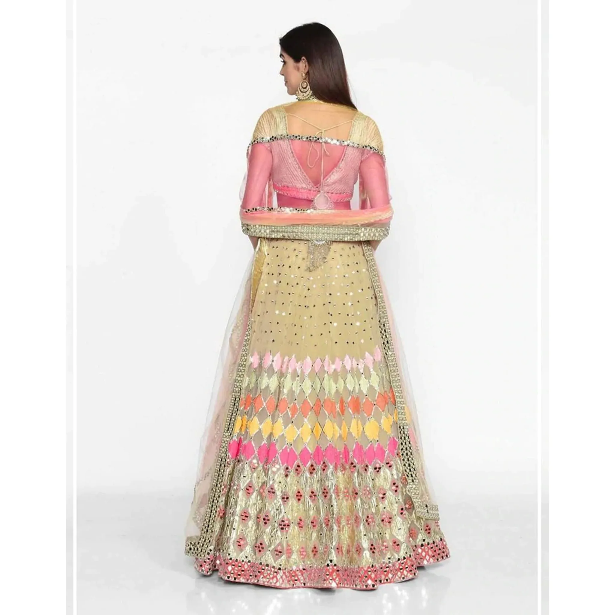 Beige Color Lehenga Choli in Soft Net Fabrics and Embroidery Work