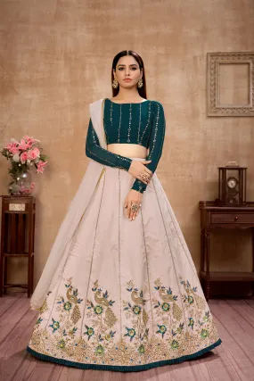 Beige Embroidered Art Silk Wedding Wear Lehenga Choli