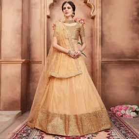 Beige Festive Wear Sequins Dori Work Soft Net Lehenga Choli