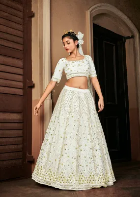 Bewitching Pearl-White Sequins Embroidered Georgette Wedding Lehenga