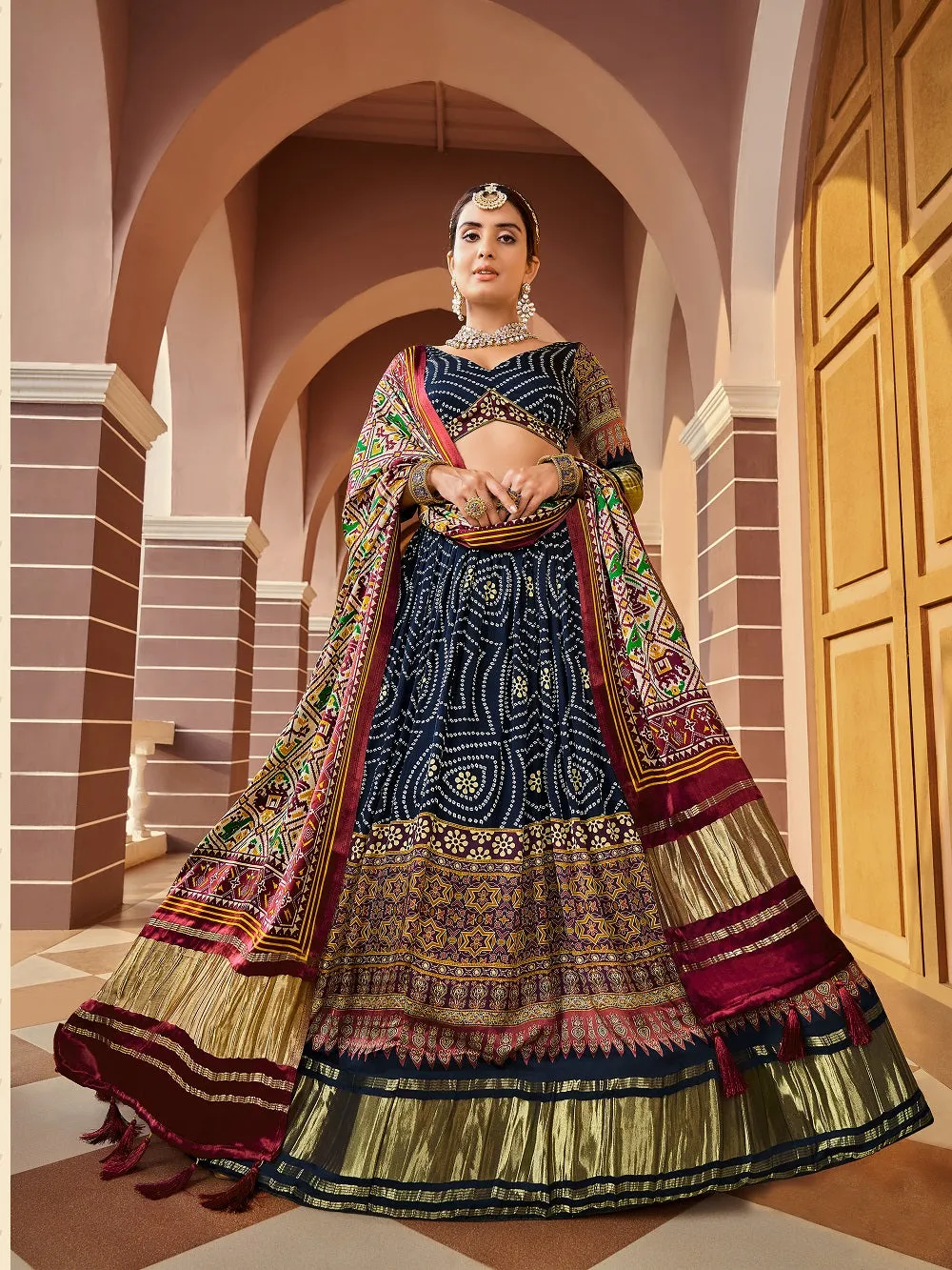 Black Color Digital Printed Pure Gaji Silk Lehenga Choli