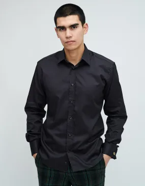 Black Double Cuff Kent Collar Shirt