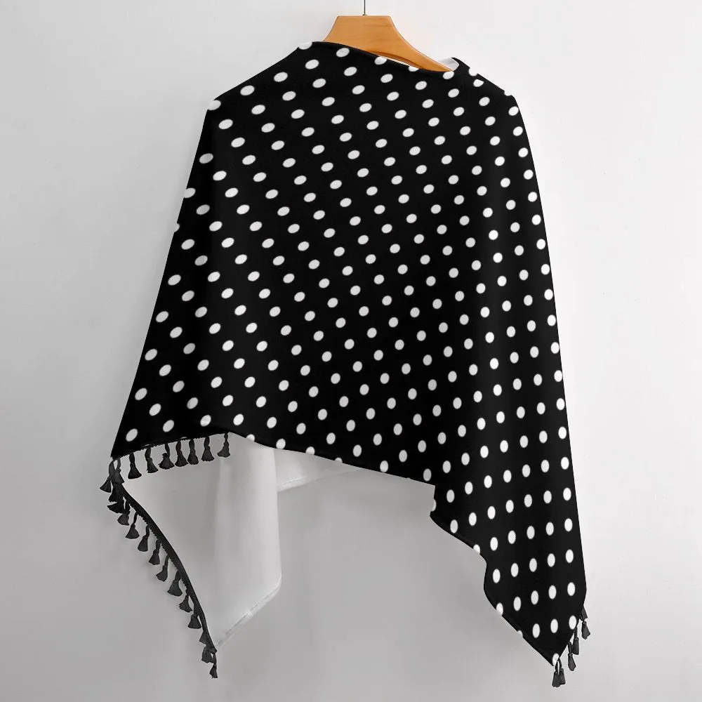 Black With White Polka Dots Tassel Cape