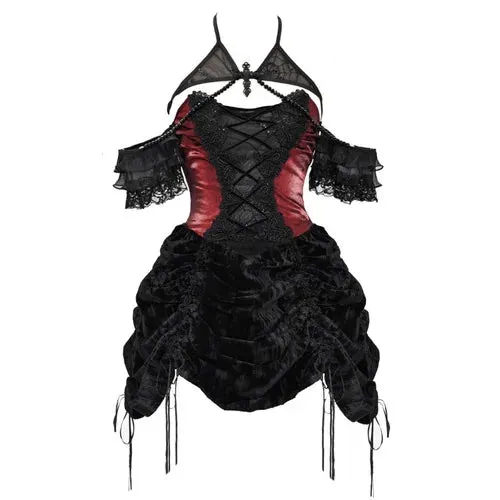 Blood Mini Red Vestido Velvet Grunge Halter Autumn Strap Supply Drawstring Black Slim Halloween Gothic Frock