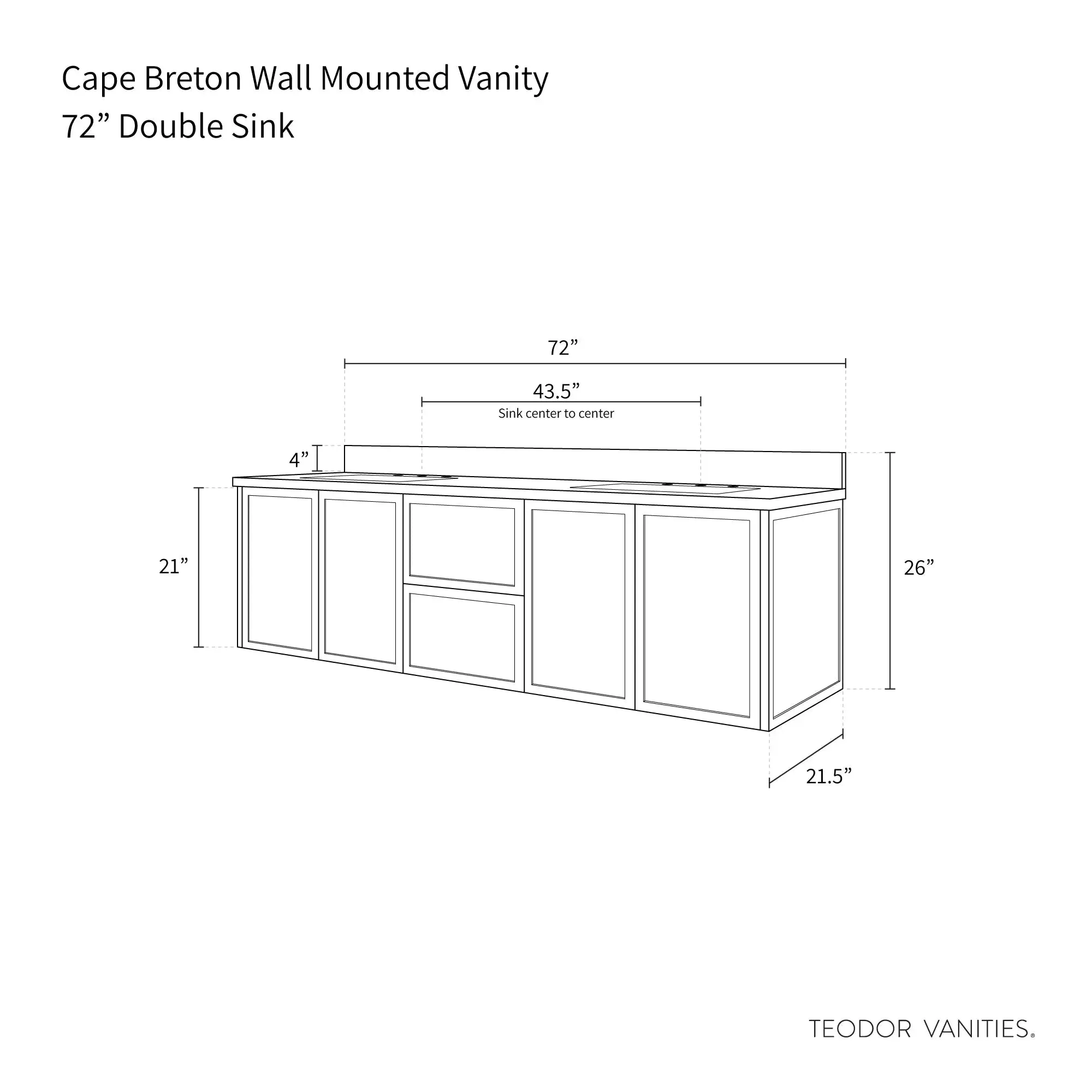 Cape Breton 72" Wall Mount Satin White Bathroom Vanity, Double Sink