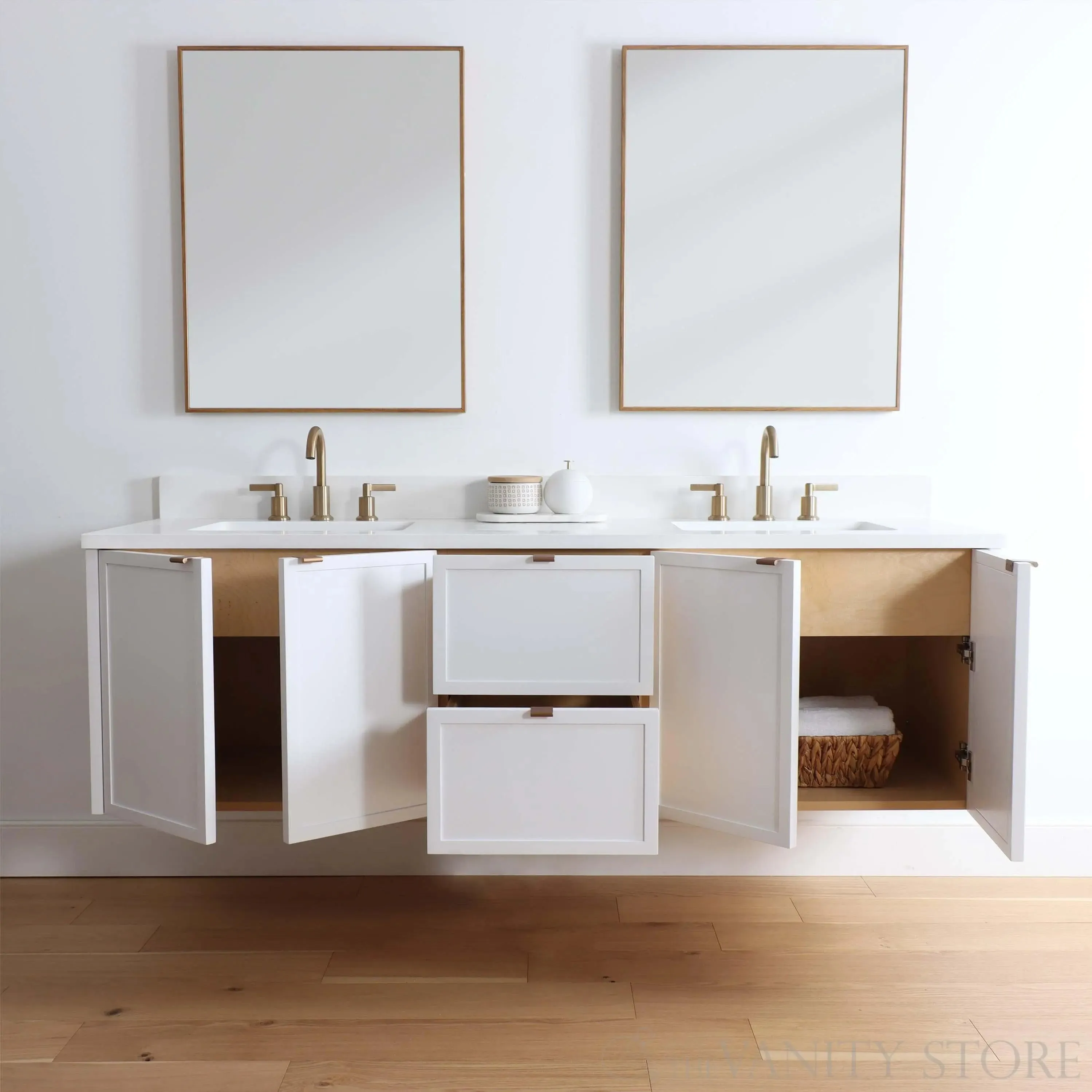 Cape Breton 72" Wall Mount Satin White Bathroom Vanity, Double Sink