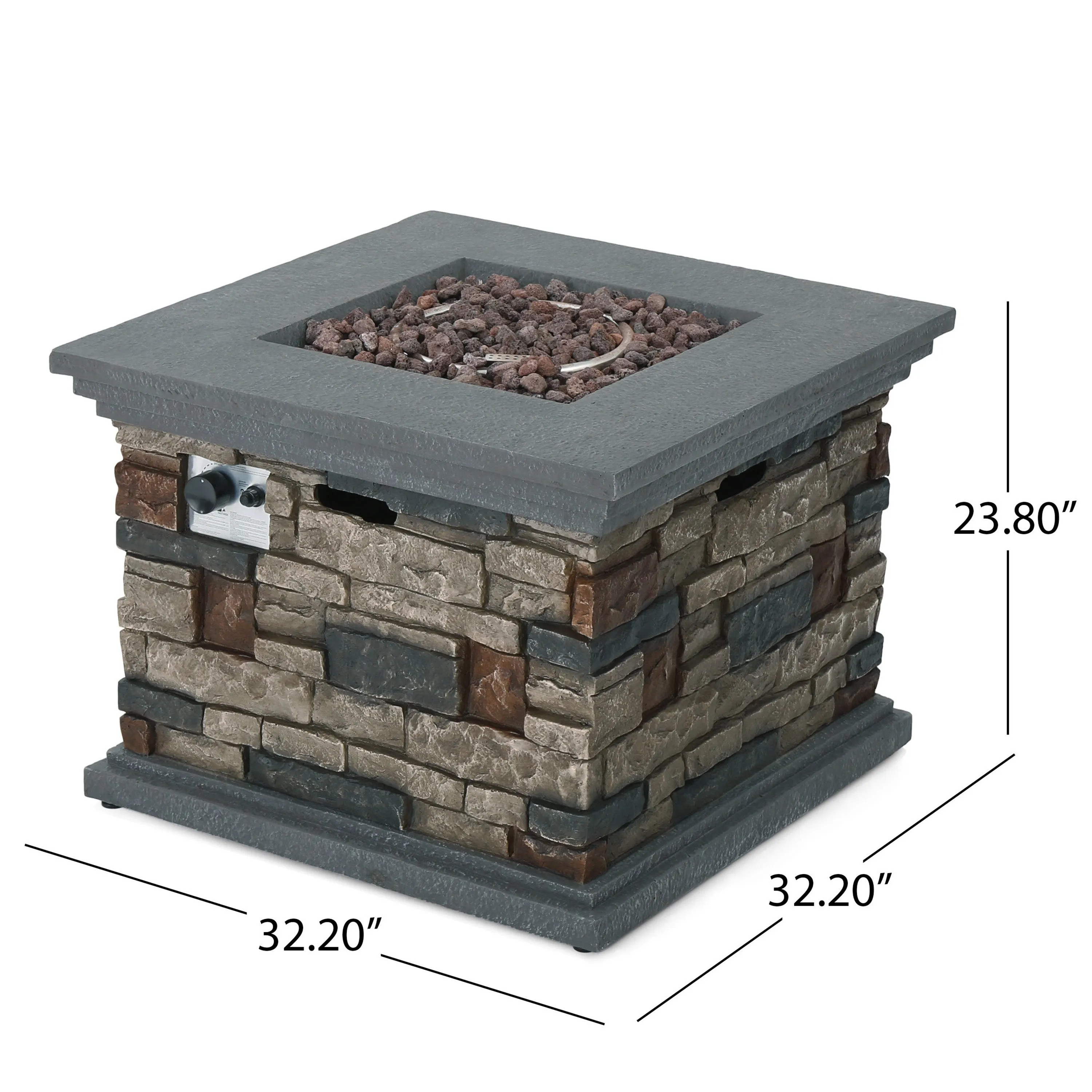 Cape Outdoor 4-Seater Acacia Wood Club Chairs with Firepit, Brown Patina Finish and Cream and Stone