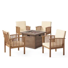 Cape Outdoor 4-Seater Acacia Wood Club Chairs with Firepit