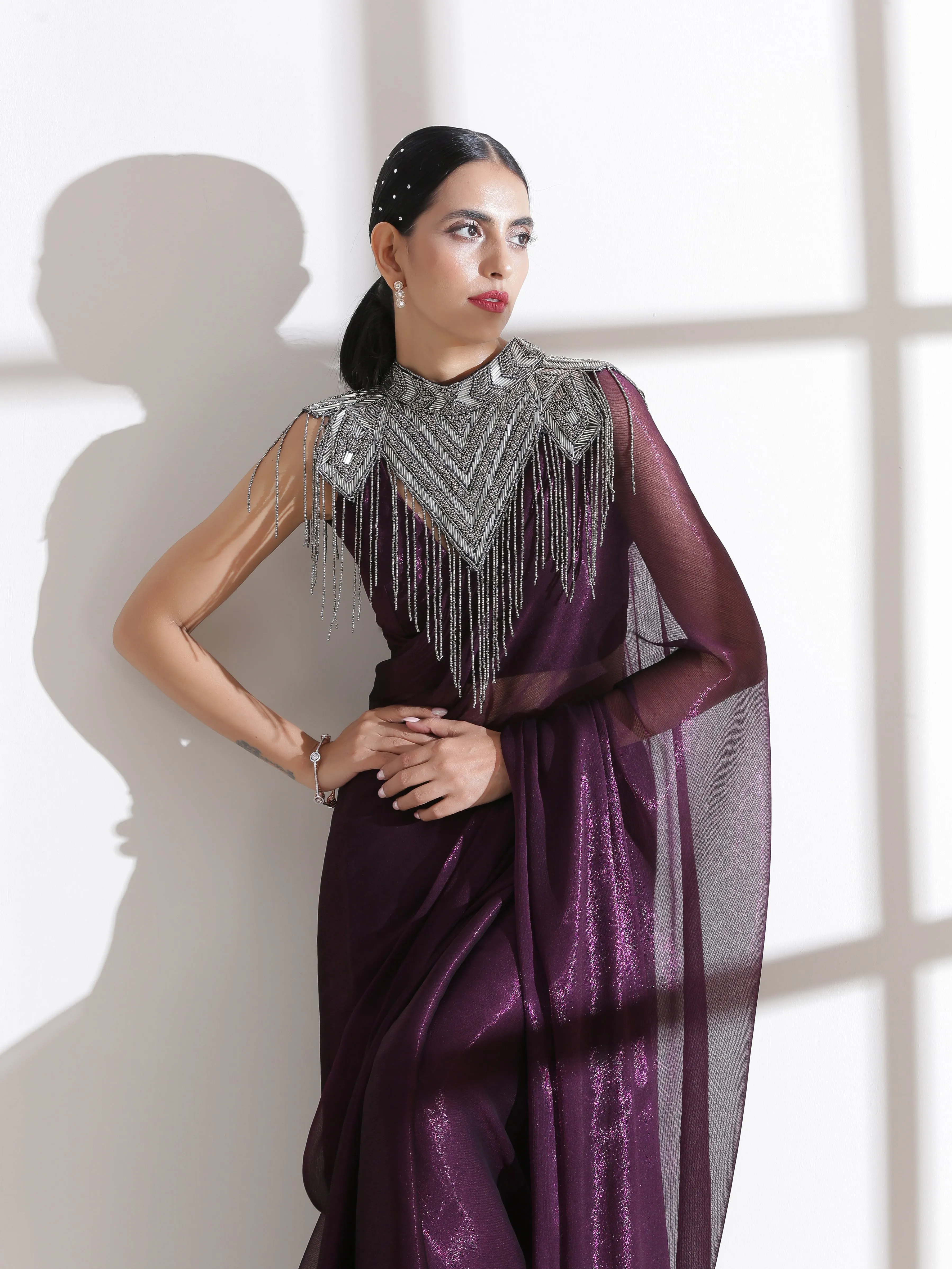 Cape - Silver Grey Beaded Diagonal Cape