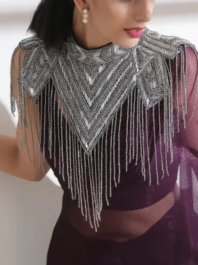 Cape - Silver Grey Beaded Diagonal Cape