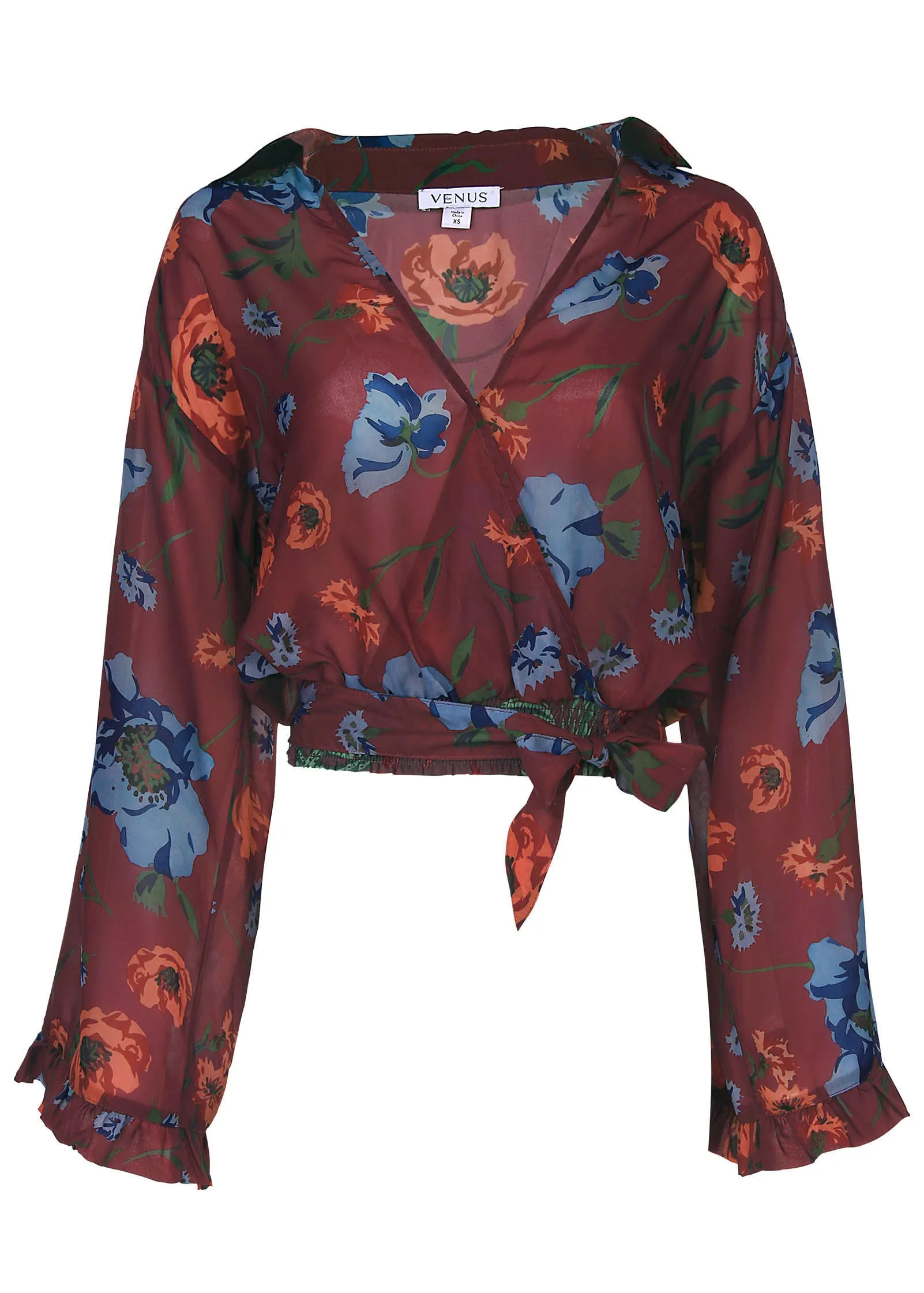 Chiffon Tie Front Blouse - Forest Floral