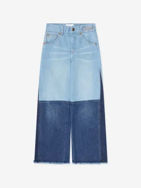 Chloé Girls Contrast Denim Trousers in Blue