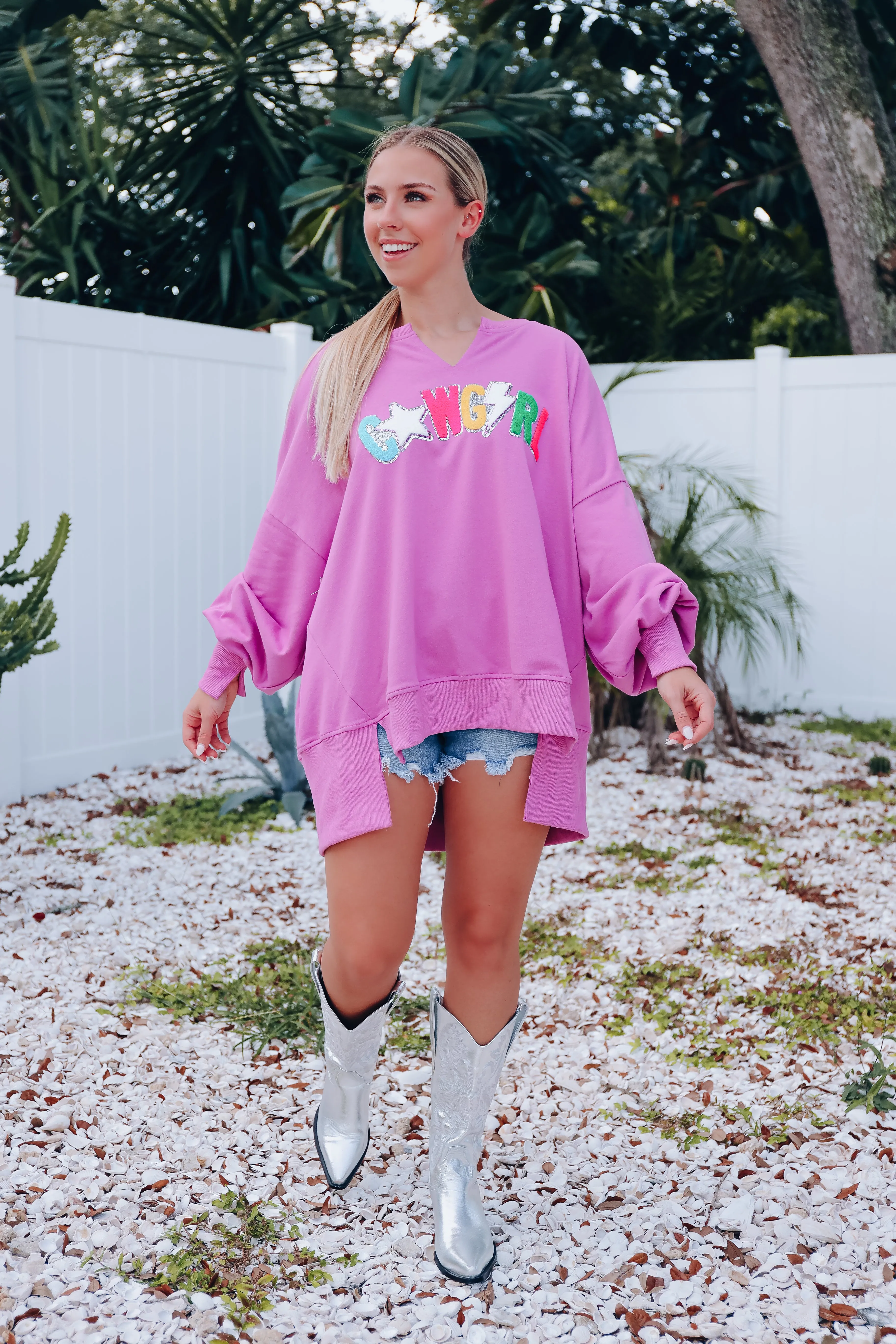 Cowgirl Sequin Patch Sweatshirt -  Orchid