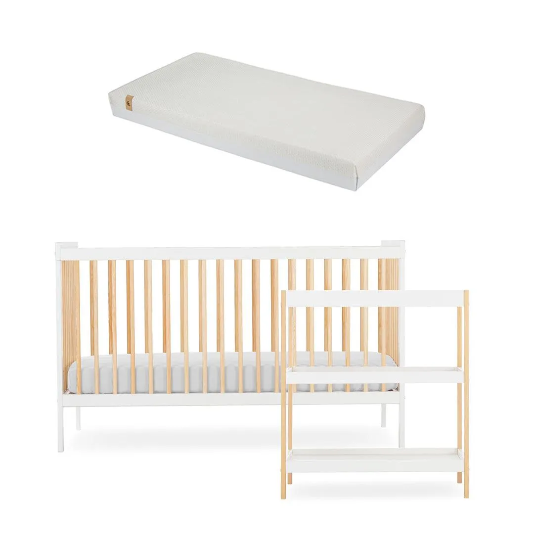 CuddleCo Nola 2 Piece Set Changer   Cot Bed - White/Natural