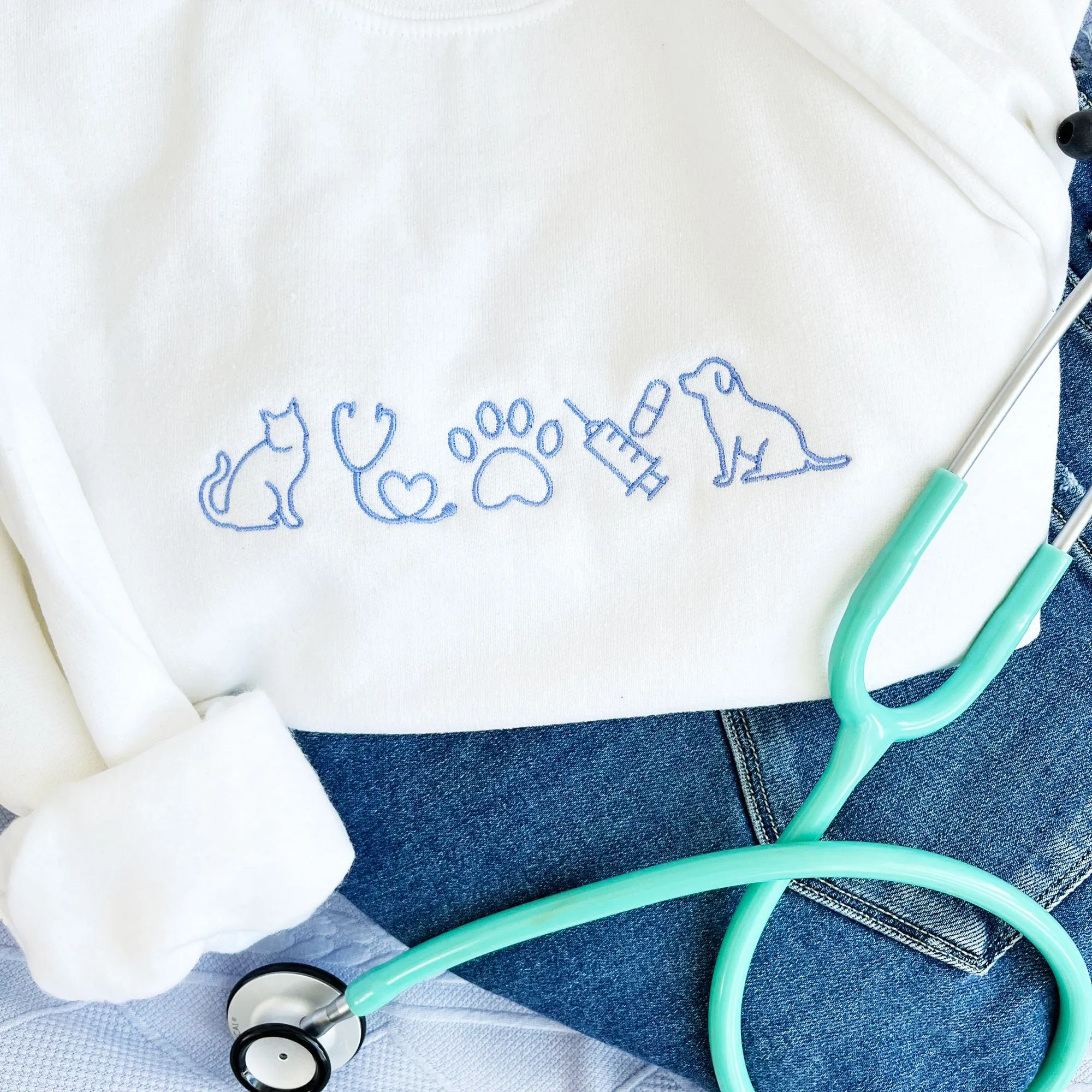 Custom Veterinarian Icon Embroidered Crewneck Sweatshirt